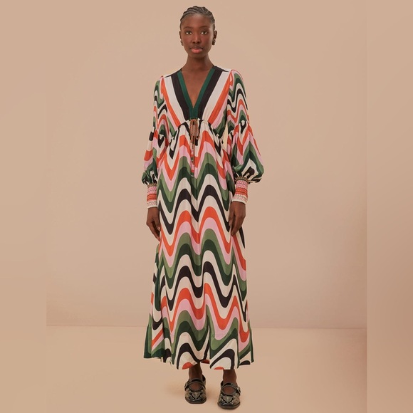 Farm Rio Wave Gradient Long Seeve Maxi Dress SMALL - Picture 4 of 9